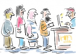people queue picture healthcare cartoon illustration nik scott