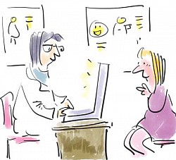 female doctor female patient healthcare cartoon illustration nik scott