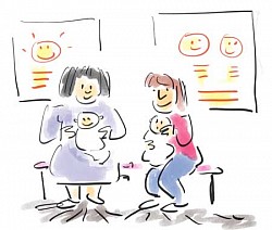 two mothers and two babies healthcare picture cartoon illustration nik scott