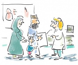 healthcare cartoon illustration picture nik scott muslim family doctor