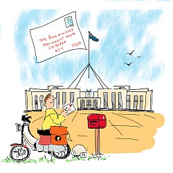 cartoon illustration picture nik scott australia parliament house postman